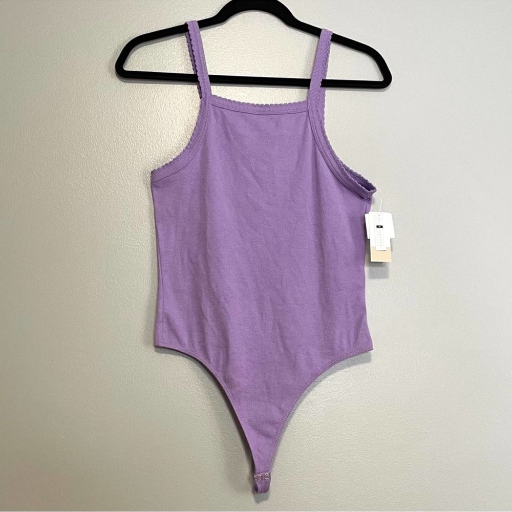 NWT BP Scalloped Ribbed Tank Bodysuit Purple Medium - Picture 2 of 5